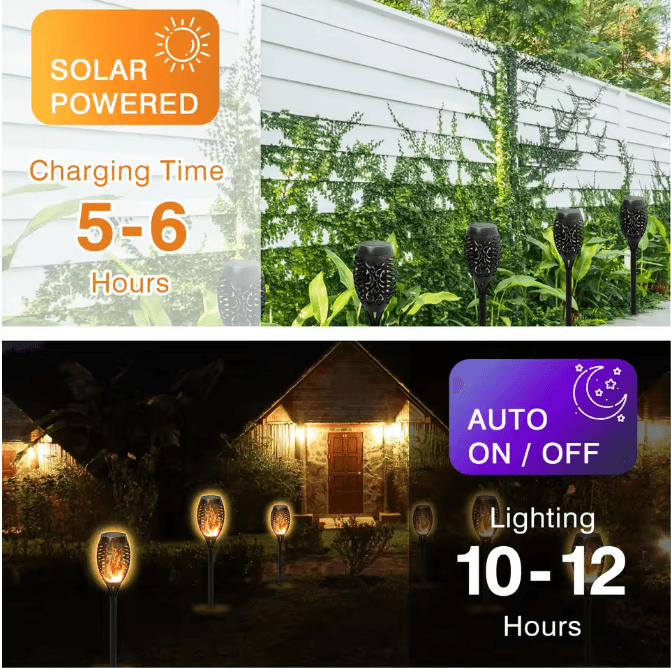 6-Pack Solar Outdoor Flickering Flame LED Lights Waterproof Solar Torch Lights for Garden Yard Patio Pathway