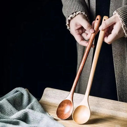 Natural Long Handle Wooden Spoon Durable Wooden Cooking Spoon for Soup Stirring and Serving
