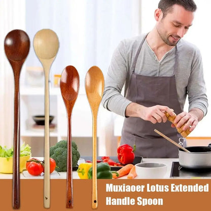 Natural Long Handle Wooden Spoon Durable Wooden Cooking Spoon for Soup Stirring and Serving