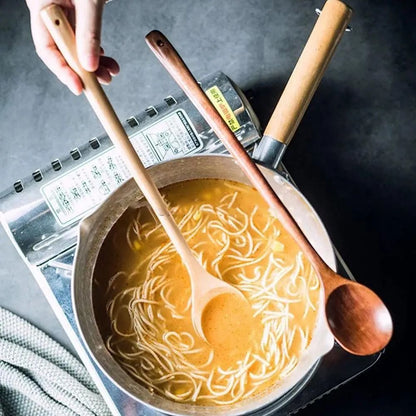 Natural Long Handle Wooden Spoon Durable Wooden Cooking Spoon for Soup Stirring and Serving