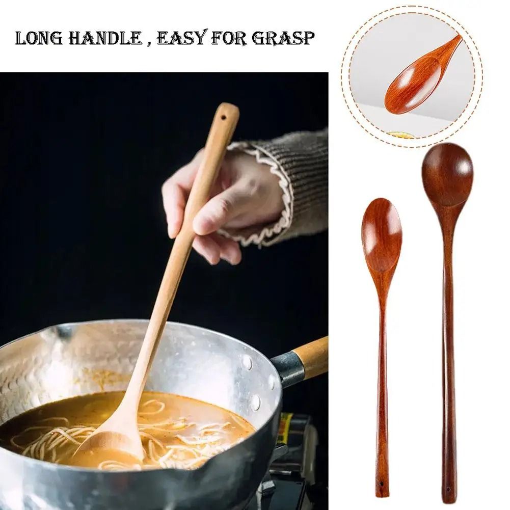 Natural Long Handle Wooden Spoon Durable Wooden Cooking Spoon for Soup Stirring and Serving