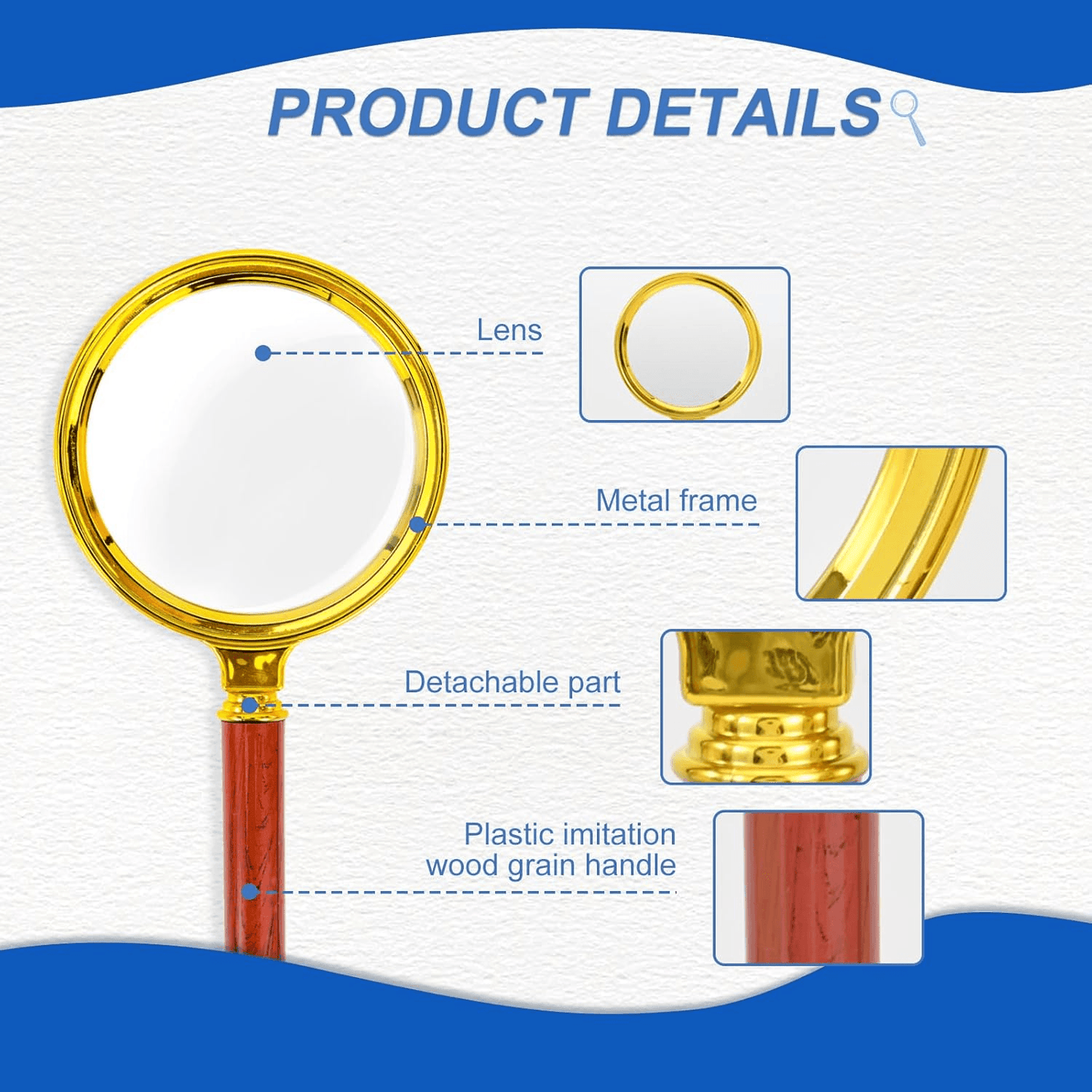 Handheld Metal 50x High-Definition Magnifying Glass | Metal Frame Magnifier for Reading, Scientific Experiments & Precis