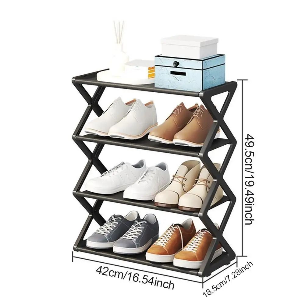 X Shape Dust Proof Shoe Rack Organizer 4 Tier Steel Shoe Rack