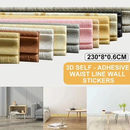 90.6 Inches XPE Foam 3D Skirting Board Trim 8cm | Waterproof Self-Adhesive Wall Sticker Baseboard Waistline Decor Strip
