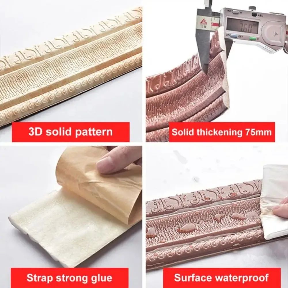 90.6 Inches XPE Foam 3D Skirting Board Trim 8cm | Waterproof Self-Adhesive Wall Sticker Baseboard Waistline Decor Strip
