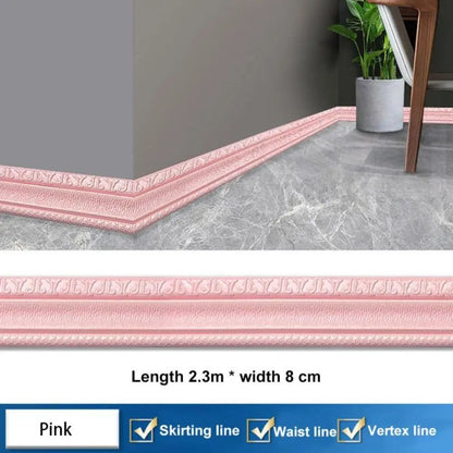 90.6 Inches XPE Foam 3D Skirting Board Trim 8cm | Waterproof Self-Adhesive Wall Sticker Baseboard Waistline Decor Strip