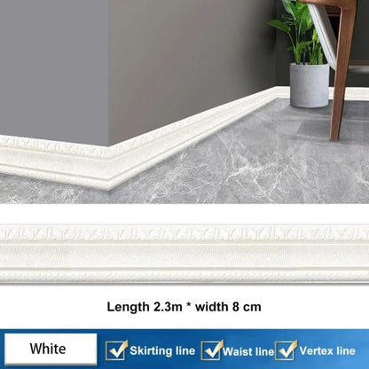90.6 Inches XPE Foam 3D Skirting Board Trim 8cm | Waterproof Self-Adhesive Wall Sticker Baseboard Waistline Decor Strip