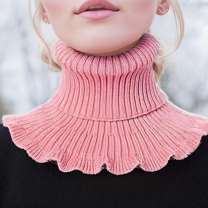 Black and White Knitted Neck Scarf for Women – Soft Thick Warm False Turtleneck with Elegant Ruffle Edge
