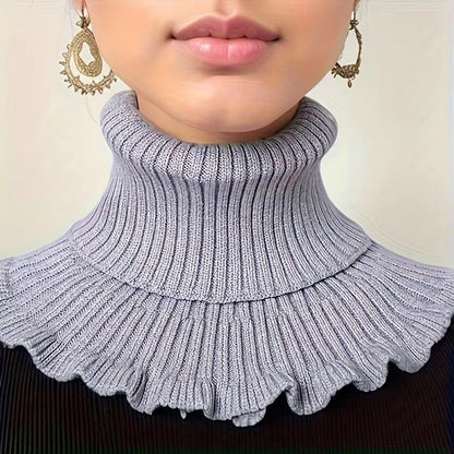 Black and White Knitted Neck Scarf for Women – Soft Thick Warm False Turtleneck with Elegant Ruffle Edge