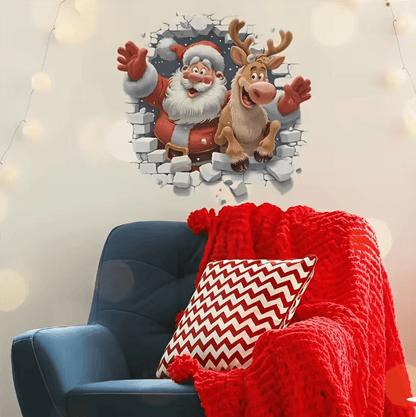 Self-Adhesive Removable 3D Santa Claus and Rudolf Wall Stickers – Christmas Decorative Decor