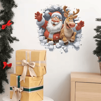 Self-Adhesive Removable 3D Santa Claus and Rudolf Wall Stickers – Christmas Decorative Decor