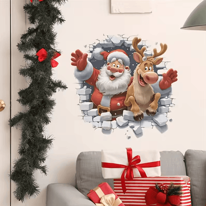 Self-Adhesive Removable 3D Santa Claus and Rudolf Wall Stickers – Christmas Decorative Decor