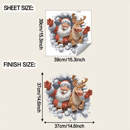 Self-Adhesive Removable 3D Santa Claus and Rudolf Wall Stickers – Christmas Decorative Decor