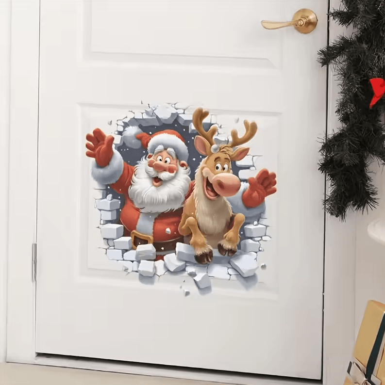 Self-Adhesive Removable 3D Santa Claus and Rudolf Wall Stickers – Christmas Decorative Decor