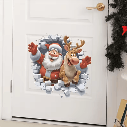 Self-Adhesive Removable 3D Santa Claus and Rudolf Wall Stickers – Christmas Decorative Decor