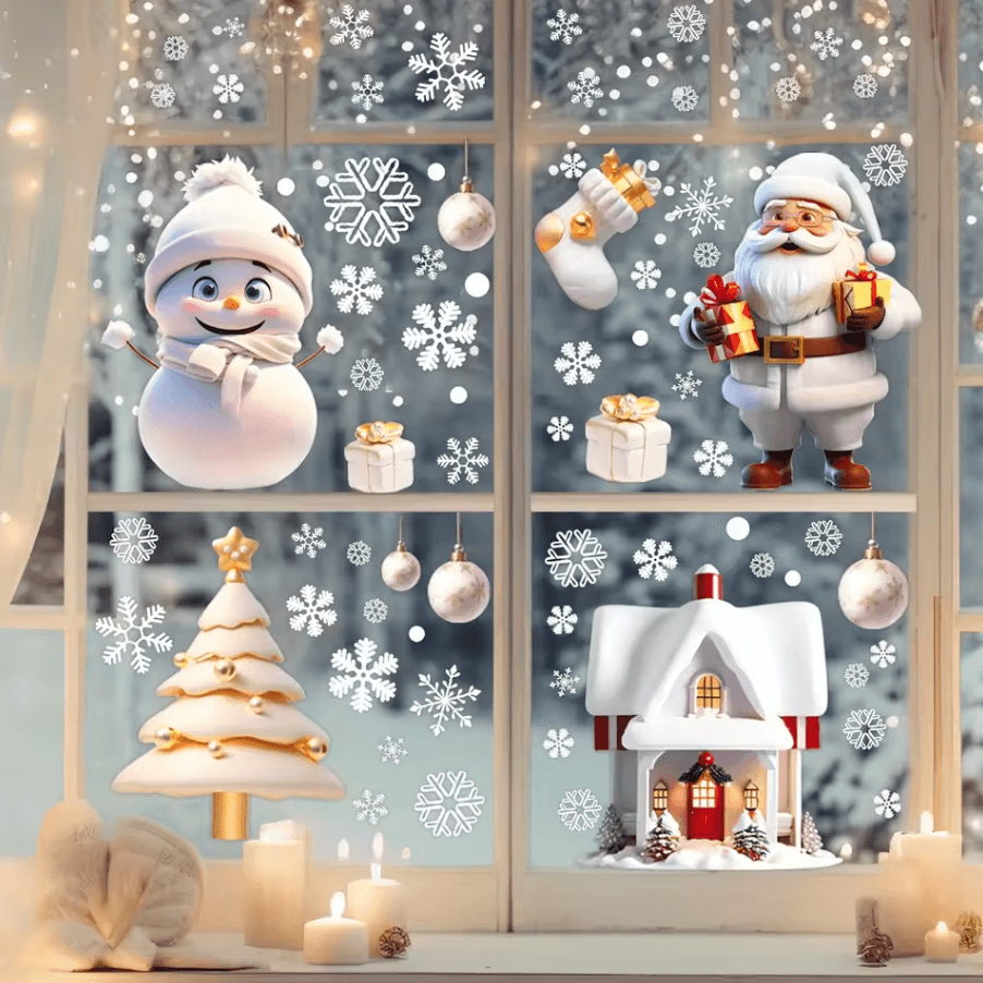 113 Christmas Snowflake Static Window Stickers – Reusable Holiday Party Decoration Decals