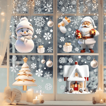 113 Christmas Snowflake Static Window Stickers – Reusable Holiday Party Decoration Decals