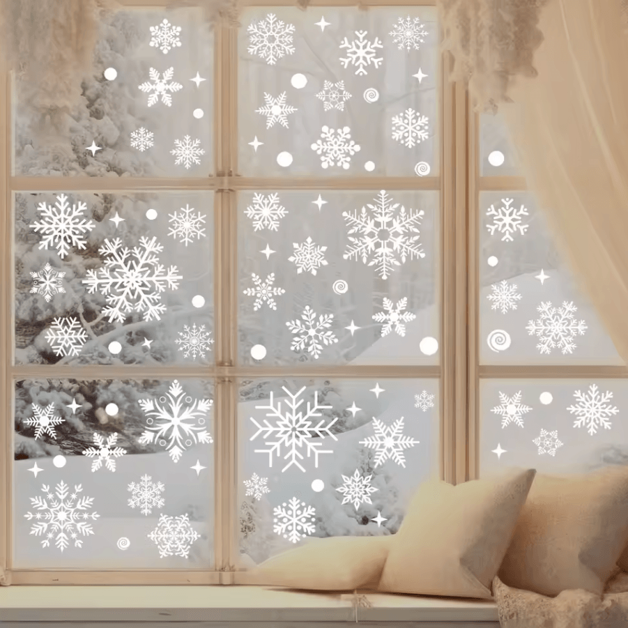 113 Christmas Snowflake Static Window Stickers – Reusable Holiday Party Decoration Decals