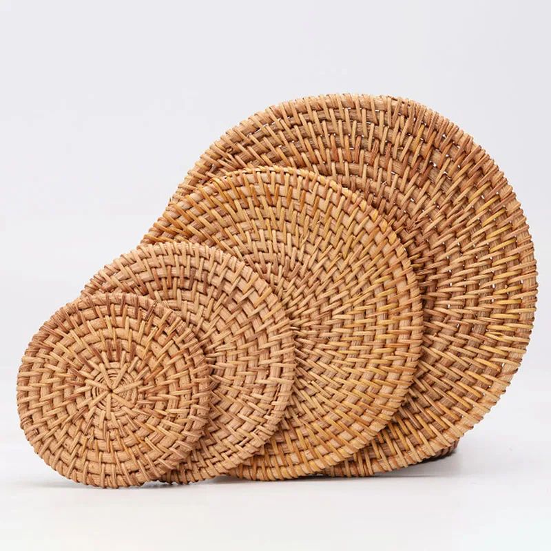 Handwoven Rattan Coaster & Heat Resistant Trivet Pad for Mugs and Hot Pots