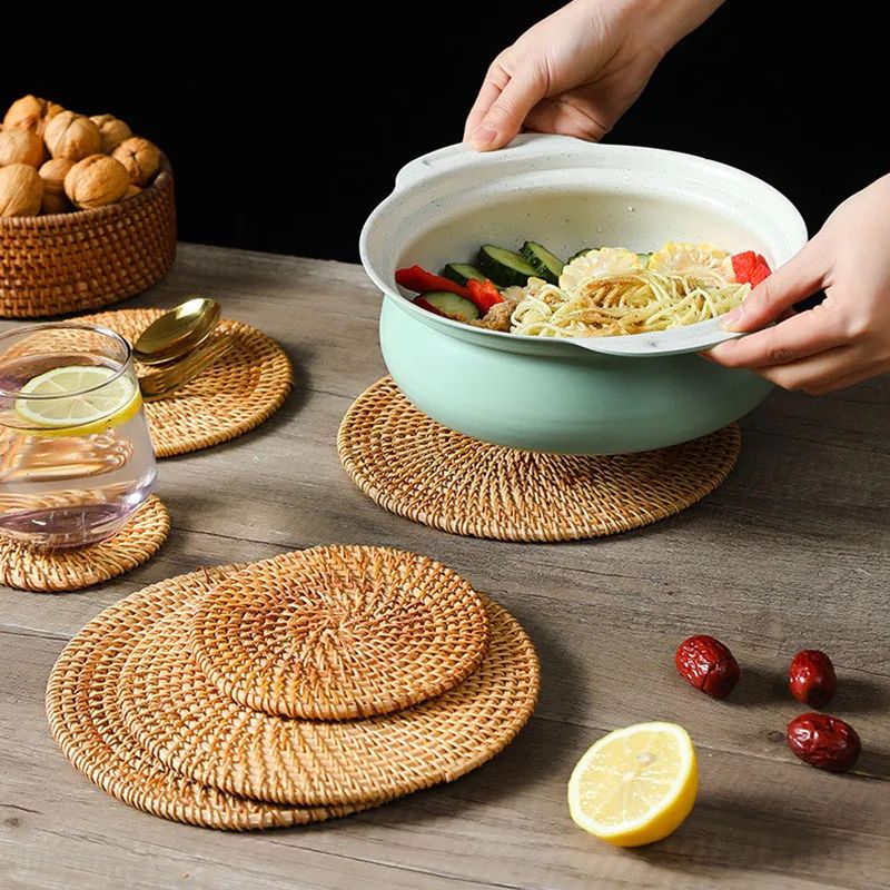 Handwoven Rattan Coaster & Heat Resistant Trivet Pad for Mugs and Hot Pots