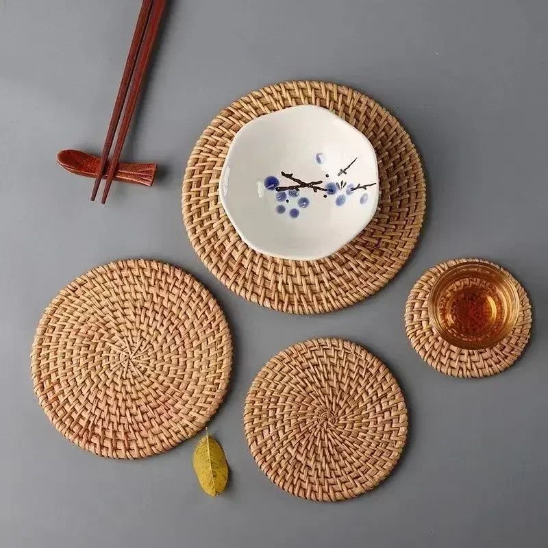 Handwoven Rattan Coaster & Heat Resistant Trivet Pad for Mugs and Hot Pots