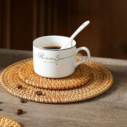 Handwoven Rattan Coaster & Heat Resistant Trivet Pad for Mugs and Hot Pots