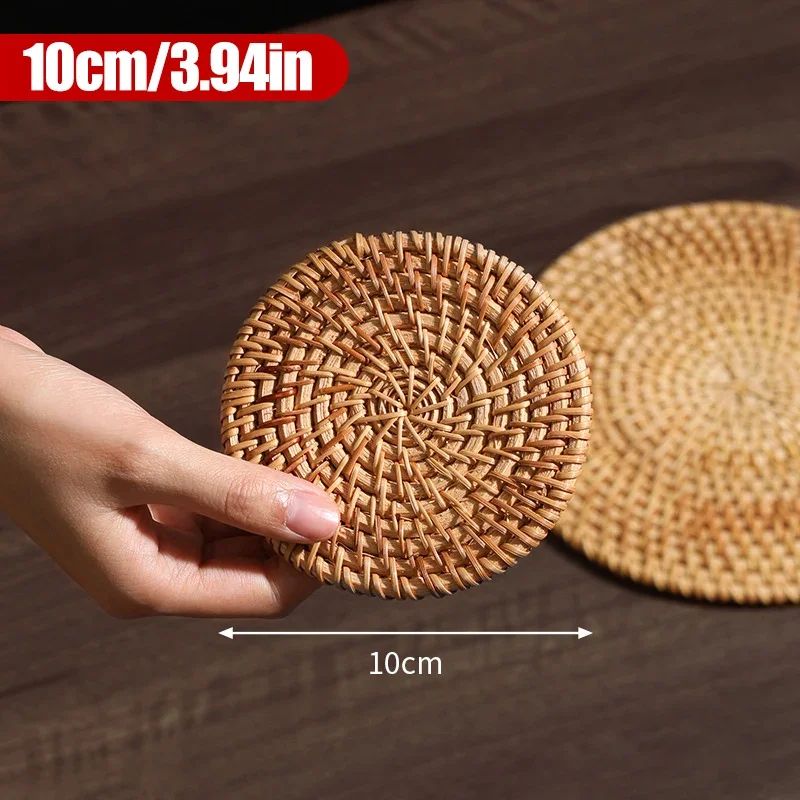 Handwoven Rattan Coaster & Heat Resistant Trivet Pad for Mugs and Hot Pots