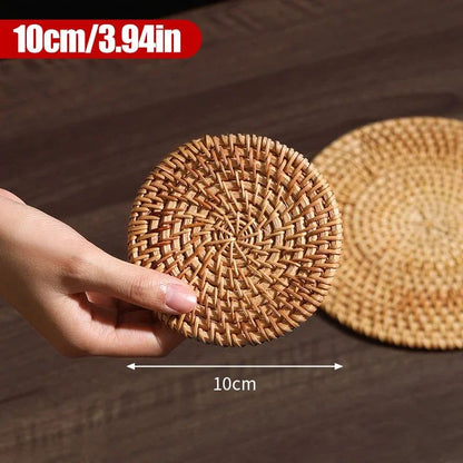 Handwoven Rattan Coaster & Heat Resistant Trivet Pad for Mugs and Hot Pots