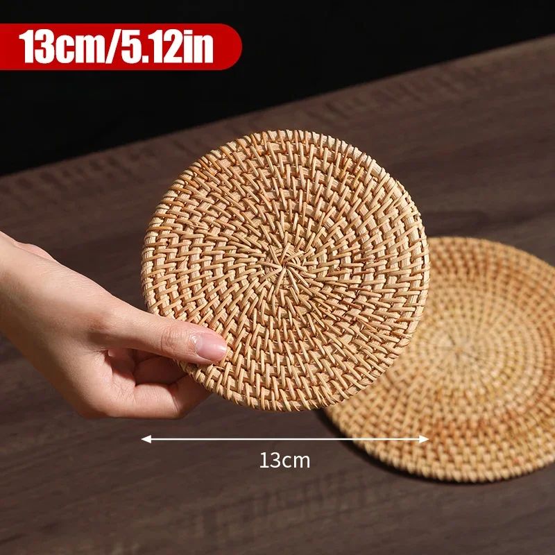 Handwoven Rattan Coaster & Heat Resistant Trivet Pad for Mugs and Hot Pots
