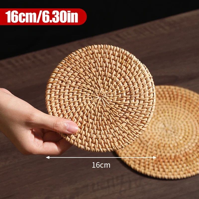 Handwoven Rattan Coaster & Heat Resistant Trivet Pad for Mugs and Hot Pots