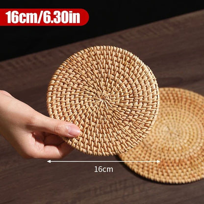 Handwoven Rattan Coaster & Heat Resistant Trivet Pad for Mugs and Hot Pots