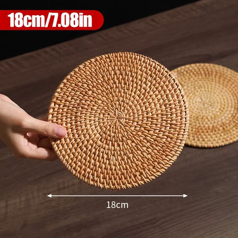 Handwoven Rattan Coaster & Heat Resistant Trivet Pad for Mugs and Hot Pots