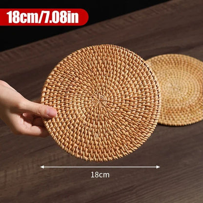 Handwoven Rattan Coaster & Heat Resistant Trivet Pad for Mugs and Hot Pots