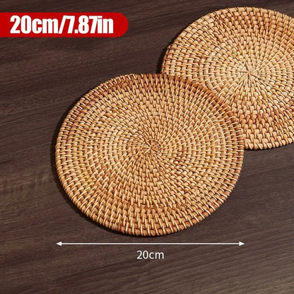 Handwoven Rattan Coaster & Heat Resistant Trivet Pad for Mugs and Hot Pots