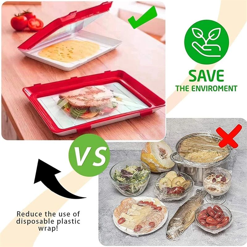Stackable Food Preservation Tray Set - Reusable Refrigerator Storage Trays with Vacuum-Style Stretch Lid