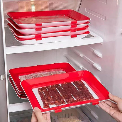 Stackable Food Preservation Tray Set - Reusable Refrigerator Storage Trays with Vacuum-Style Stretch Lid