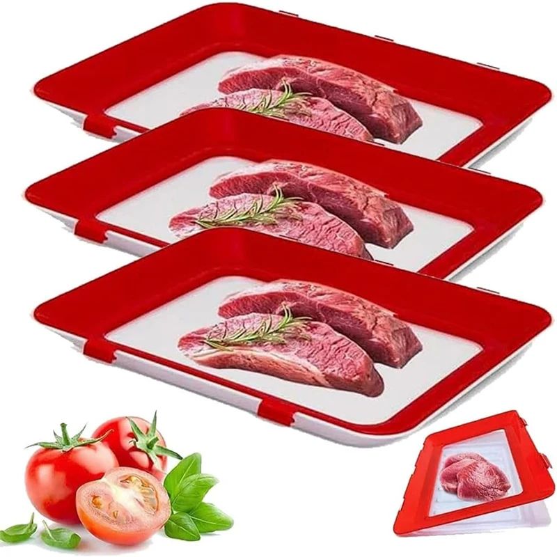 Stackable Food Preservation Tray Set - Reusable Refrigerator Storage Trays with Vacuum-Style Stretch Lid
