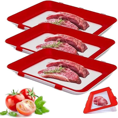 Stackable Food Preservation Tray Set - Reusable Refrigerator Storage Trays with Vacuum-Style Stretch Lid