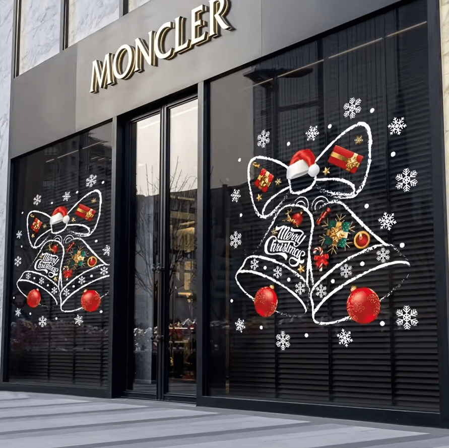 Christmas Decorative Window Stickers – Festive Clock Wall Decals for Holiday Shop & Home