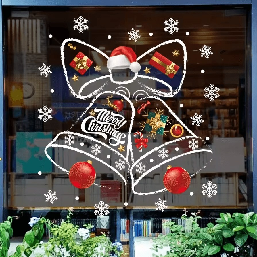 Christmas Decorative Window Stickers – Festive Clock Wall Decals for Holiday Shop & Home