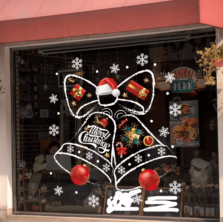 Christmas Decorative Window Stickers – Festive Clock Wall Decals for Holiday Shop & Home