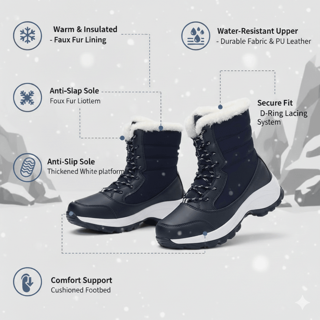 FrostStep Waterproof Womens Winter Platform Boots with Warm Fur Lining