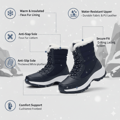 FrostStep Waterproof Womens Winter Platform Boots with Warm Fur Lining