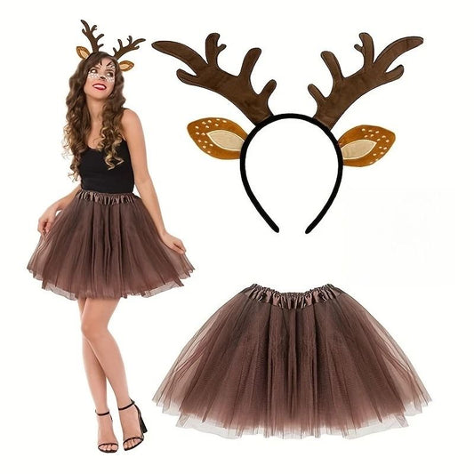 Taming Deer Head with Women's Clothing Accessories Set Christmas Deer Antler Animal Fancy Dress Up Set