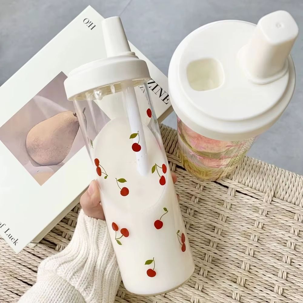 Cute Bowknot Straw water bottle cup with Lid, Large Capacity plastic tumbler for Juice, Milk, Bubble Tea, and Iced Coffe