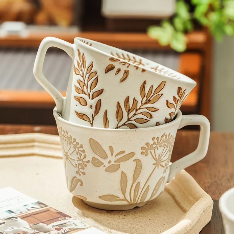 Nordic Garden Hand Painted Ceramic Mug – Floral Porcelain Coffee & Tea Cup