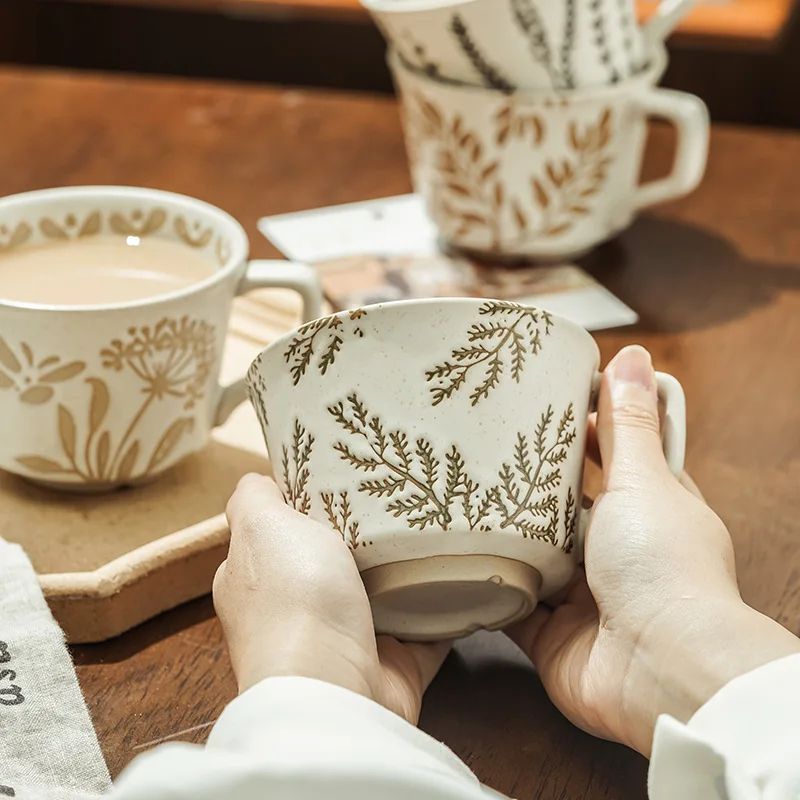 Nordic Garden Hand Painted Ceramic Mug – Floral Porcelain Coffee & Tea Cup