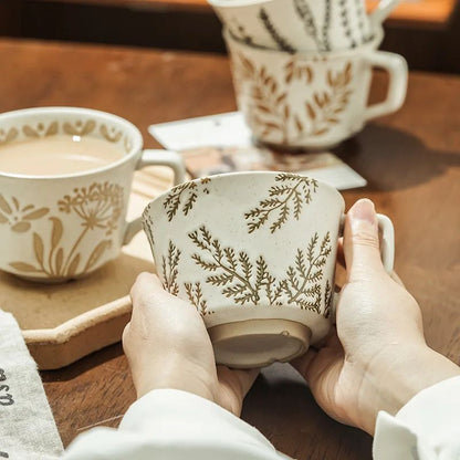 Nordic Garden Hand Painted Ceramic Mug – Floral Porcelain Coffee & Tea Cup
