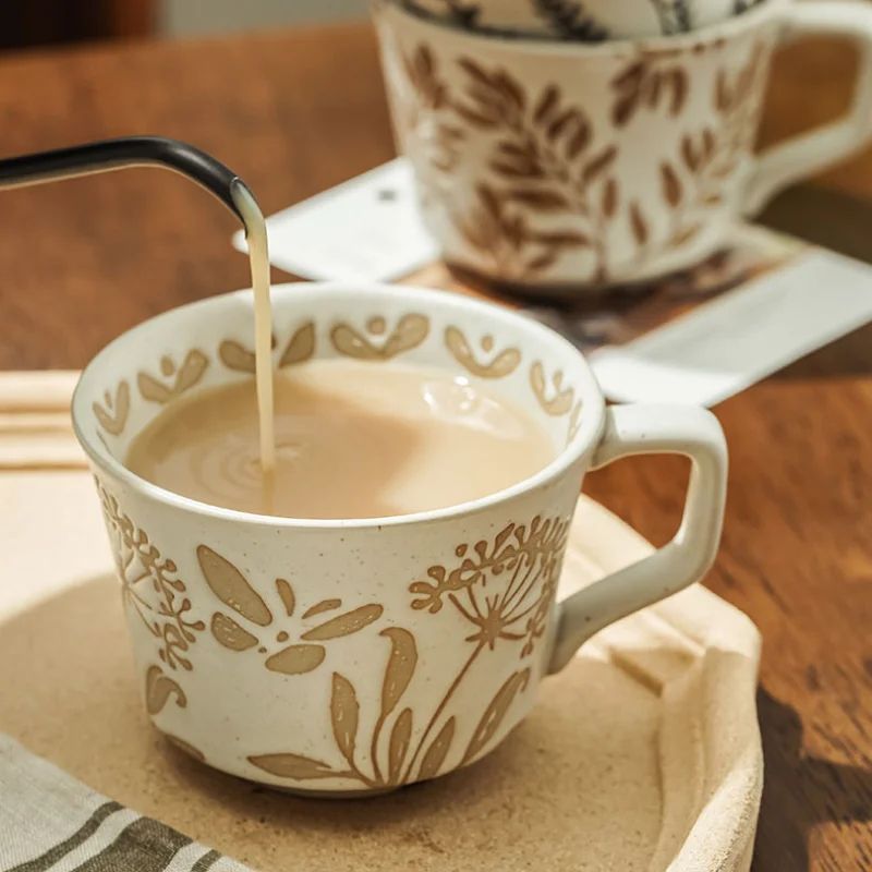 Nordic Garden Hand Painted Ceramic Mug – Floral Porcelain Coffee & Tea Cup