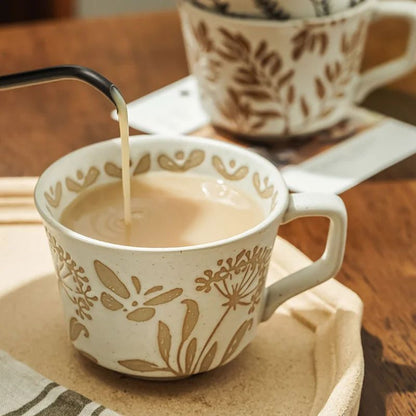 Nordic Garden Hand Painted Ceramic Mug – Floral Porcelain Coffee & Tea Cup
